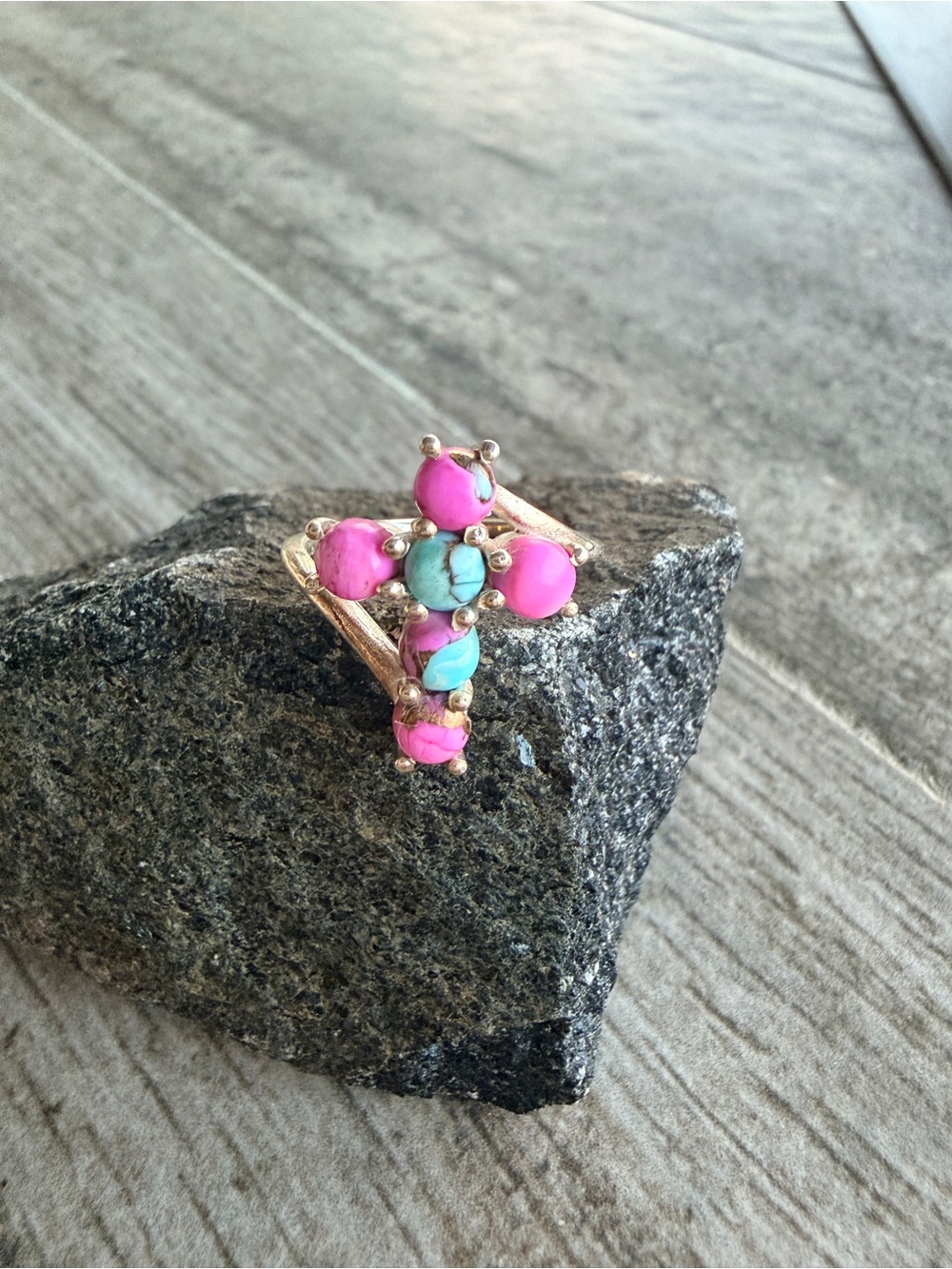 Cotton Candy Turquoise Cross Ring
